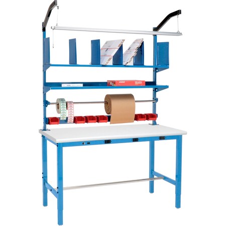 Global Industrial Packing Workbench W/Riser Kit & Power Apron, ESD Safety Edge, 60inW x 36inD 412462B